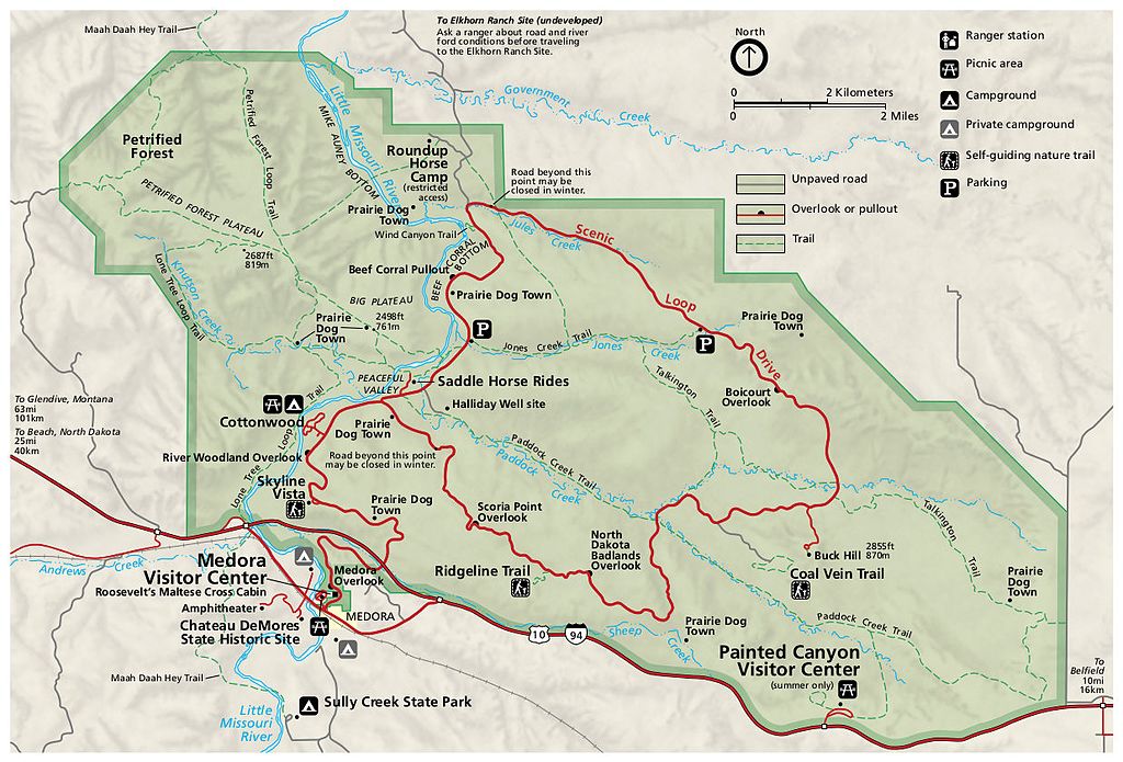 Theodore Roosevelt National Park South Unit map. 