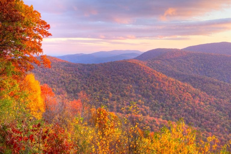 Sunrise in autumn at Shenandoah National Park - Go To National Parks